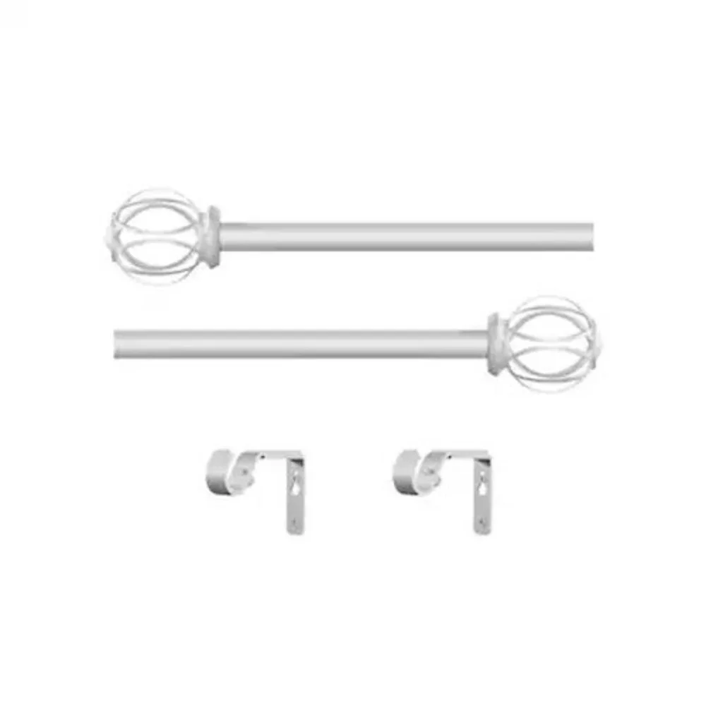 Set of 2 Silver Curtain Rods Style Selections 28-48in Nickel Modern Cage Finials
